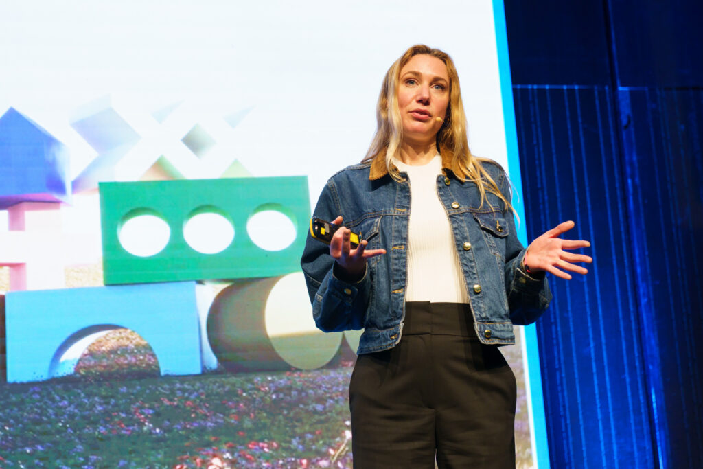 Contrarian Ventures Principal, Robina von Stein, presenting climate tech scaling solutions.